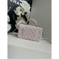 MINI FLAP BAG WITH TOP HANDLE AS2431 Cotton Tweed & Gold-Tone Metal Pink A