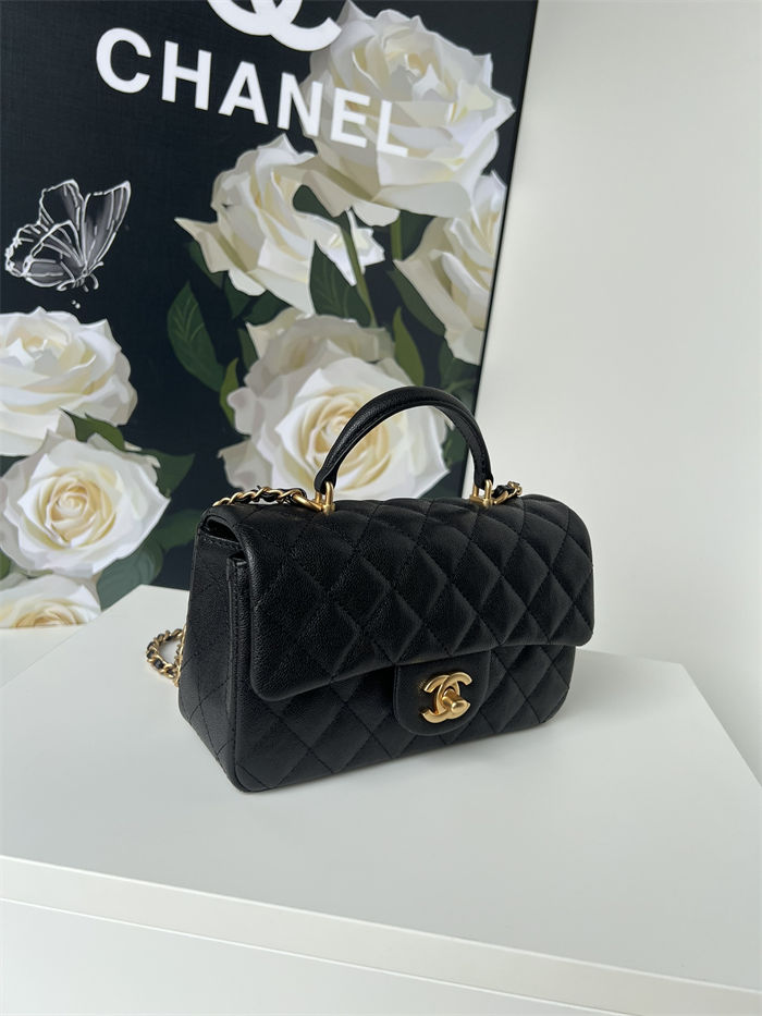 MINI FLAP BAG WITH TOP HANDLE AS2431 Grained Calfskin & Gold-Tone Metal Black A