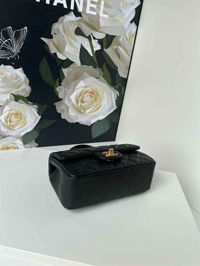 MINI FLAP BAG WITH TOP HANDLE AS2431 Grained Calfskin & Gold-Tone Metal Black A