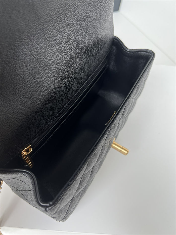 MINI FLAP BAG WITH TOP HANDLE AS2431 Grained Calfskin & Gold-Tone Metal Black A