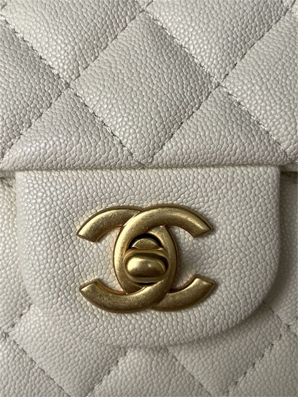 MINI FLAP BAG WITH TOP HANDLE AS2431 Grained Calfskin & Gold-Tone Metal White P A