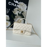 MINI FLAP BAG WITH TOP HANDLE AS2431 Grained Calfskin & Gold-Tone Metal White A