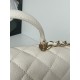 MINI FLAP BAG WITH TOP HANDLE AS2431 Grained Calfskin & Gold-Tone Metal White A