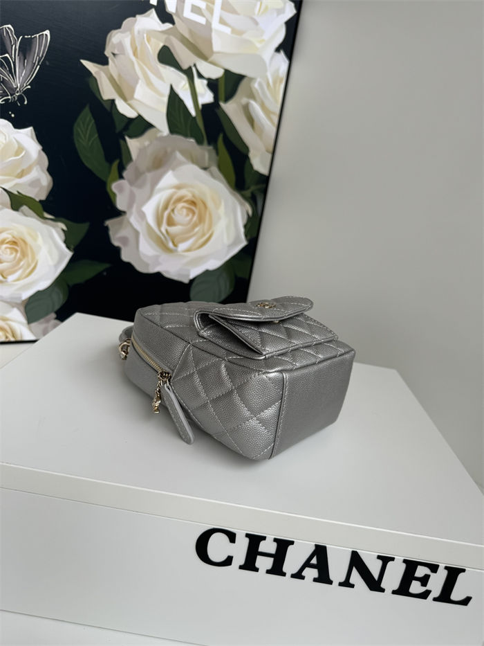 Chanel Mini Backpack Grained Calfskin Gold-Tone Metal AP3753 Silver High