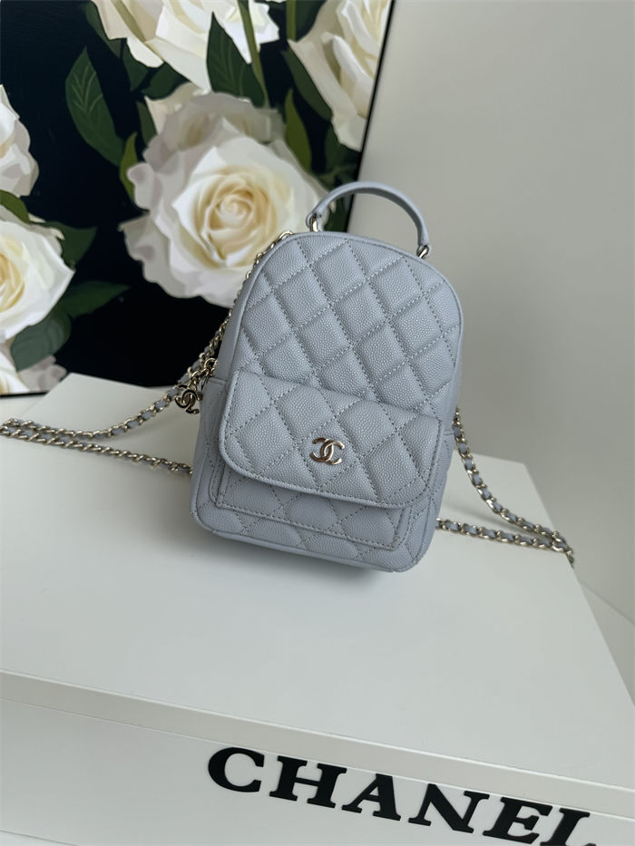 Chanel Mini Backpack Grained Calfskin Gold-Tone Metal AP3753 Grey Blue High