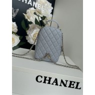 Chanel Mini Backpack Grained Calfskin Gold-Tone Metal AP3753 Grey Blue High