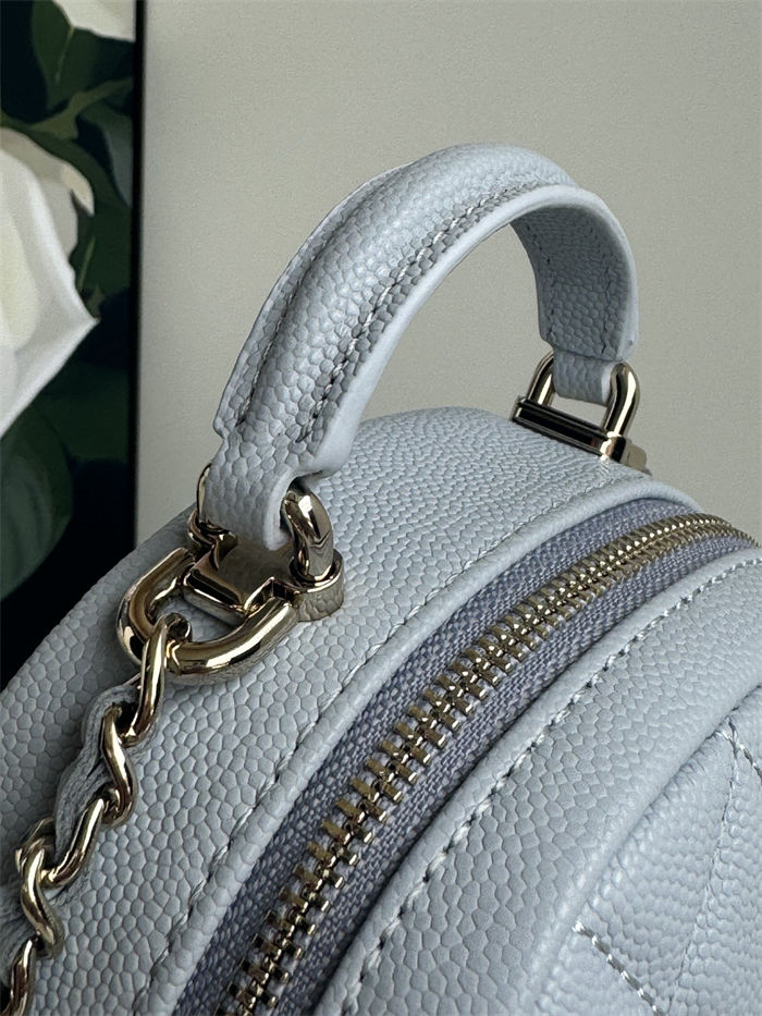 Chanel Mini Backpack Grained Calfskin Gold-Tone Metal AP3753 Grey Blue High