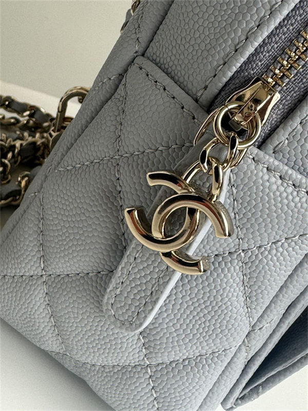 Chanel Mini Backpack Grained Calfskin Gold-Tone Metal AP3753 Grey Blue High