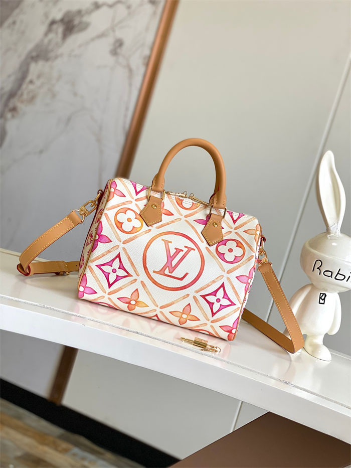 Louis Vuitton Speedy Bandouliere 25 Bag Monogram Tiles coated canvas Coral M11264 High