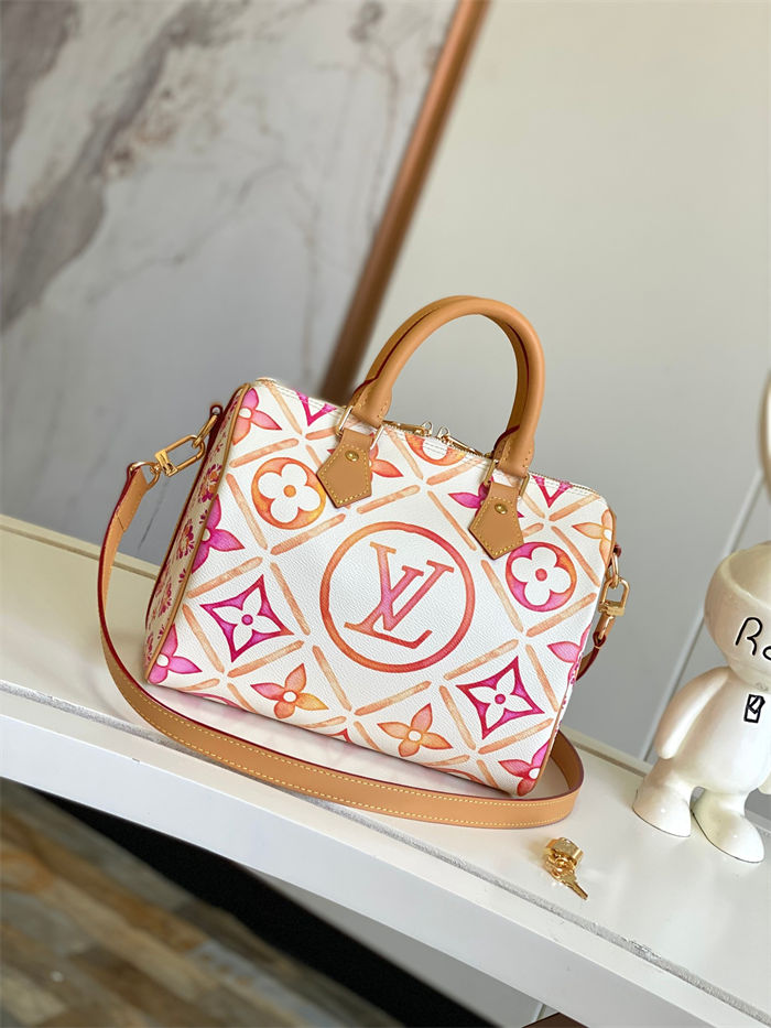 Louis Vuitton Speedy Bandouliere 25 Bag Monogram Tiles coated canvas Coral M11264 High