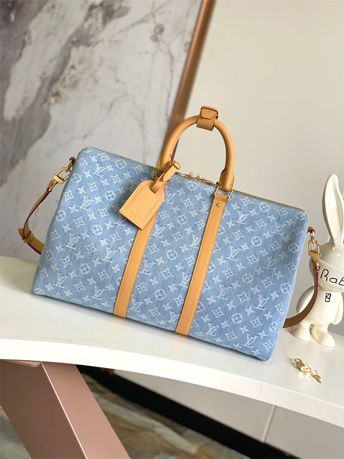 Louis Vuitton Keepall Bandoulière 45 Monogram Denim Sky Blue Denim M25334 High