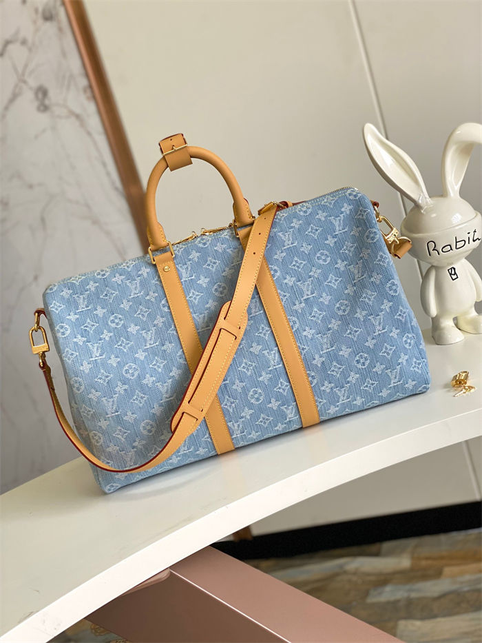 Louis Vuitton Keepall Bandoulière 45 Monogram Denim Sky Blue Denim M25334 High