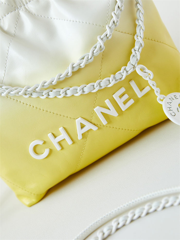 Chanel 22 MINI HANDBAG Patent Gradient Calfskin & Lacquered Metal Yellow AS3980 High