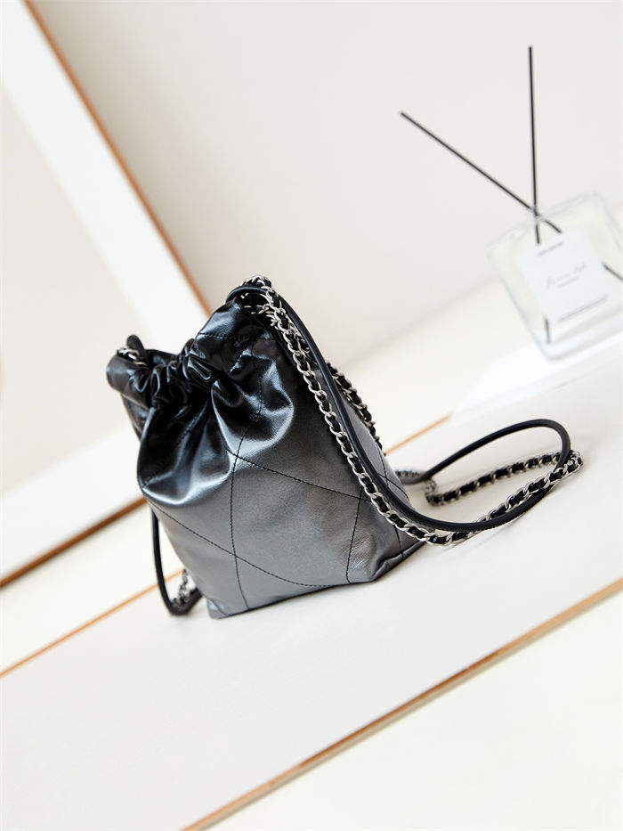 Chanel 22 MINI HANDBAG Patent Gradient Calfskin & Lacquered Metal Silver-Black AS3980 High