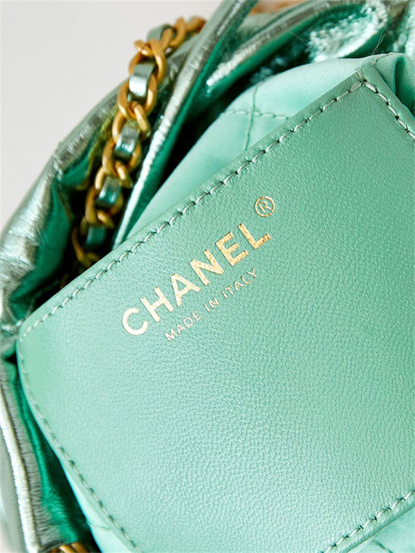 Chanel 22 MINI HANDBAG Metallic Calfskin & Gold-Tone Metal Green AS3980 High