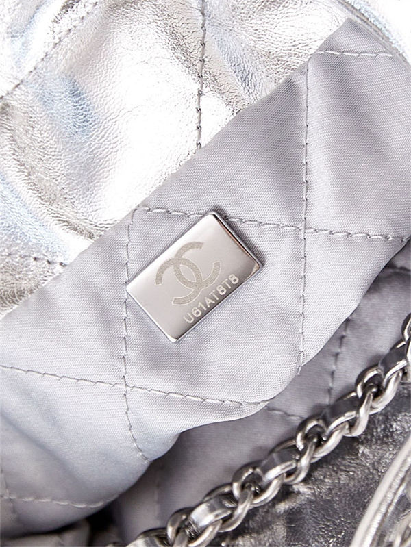 Chanel 22 MINI HANDBAG Metallic Calfskin & Silver-Tone Metal Silver AS3980 High