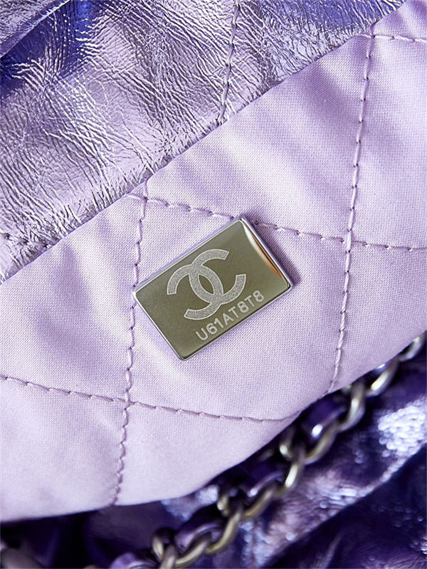 Chanel 22 MINI HANDBAG Metallic Calfskin & Silver-Tone Metal Purple AS3980 High