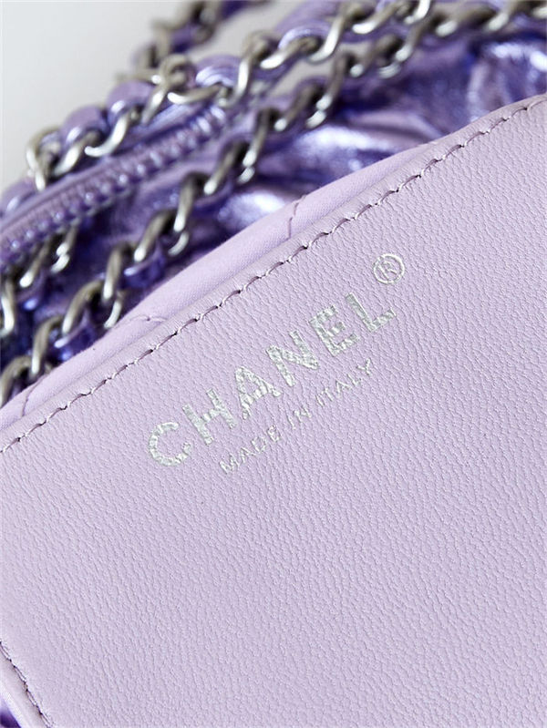 Chanel 22 MINI HANDBAG Metallic Calfskin & Silver-Tone Metal Purple AS3980 High