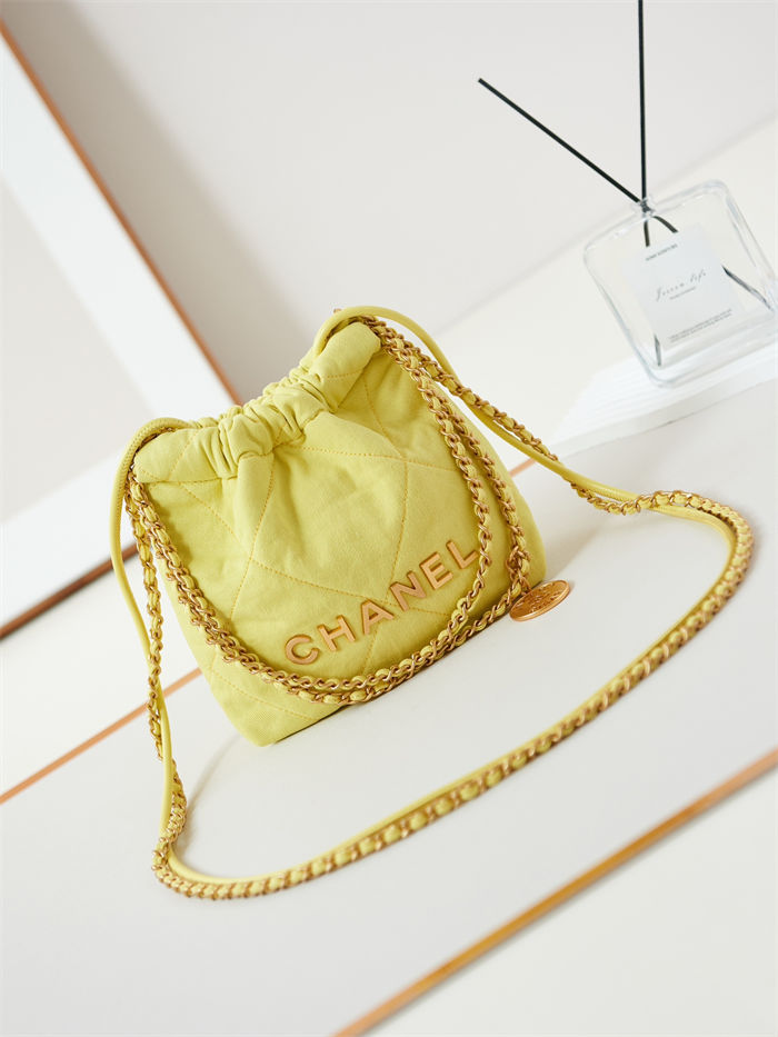 Chanel 22 MINI HANDBAG Canvas & Gold-Tone Metal Yellow AS3980 High