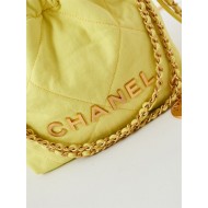 Chanel 22 MINI HANDBAG Canvas & Gold-Tone Metal Yellow AS3980 High