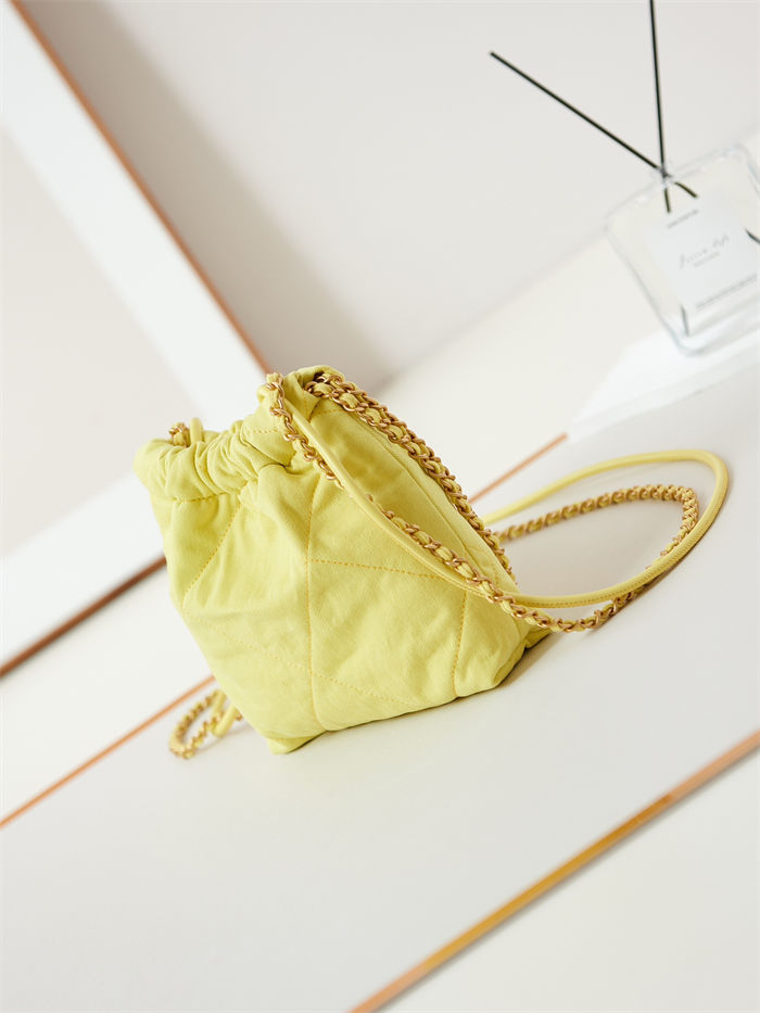 Chanel 22 MINI HANDBAG Canvas & Gold-Tone Metal Yellow AS3980 High