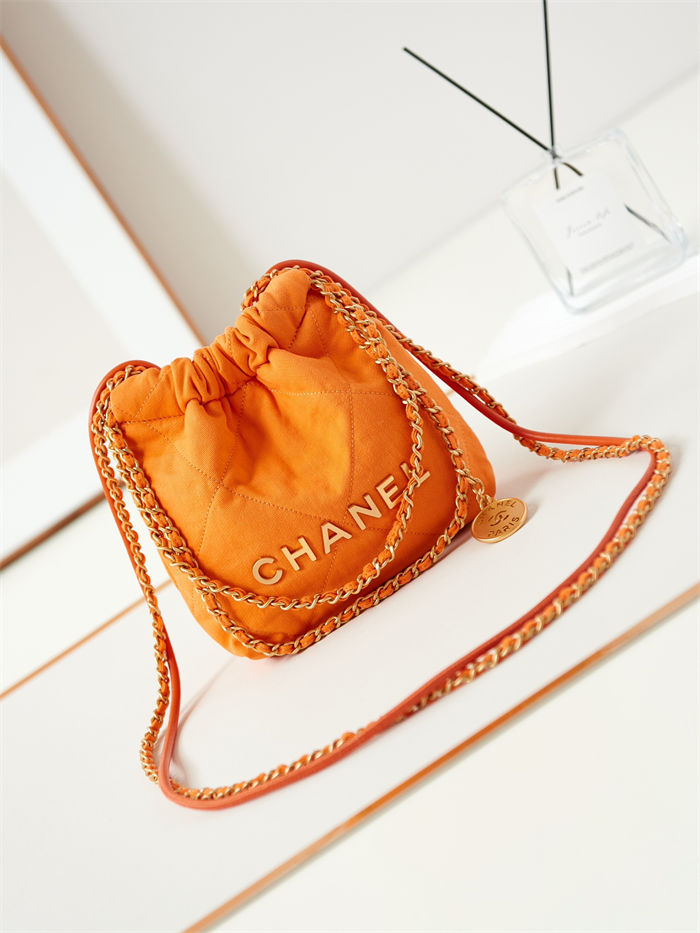 Chanel 22 MINI HANDBAG Canvas & Gold-Tone Metal Orange AS3980 High