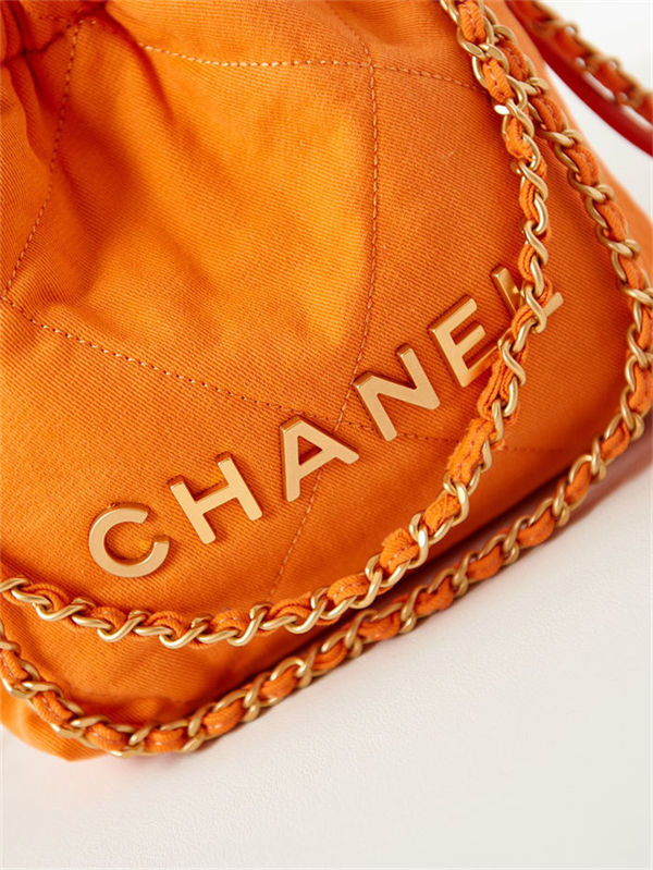 Chanel 22 MINI HANDBAG Canvas & Gold-Tone Metal Orange AS3980 High