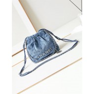 Chanel 22 MINI HANDBAG Washed Denim & Silver-Tone Metal Blue AS3980 High