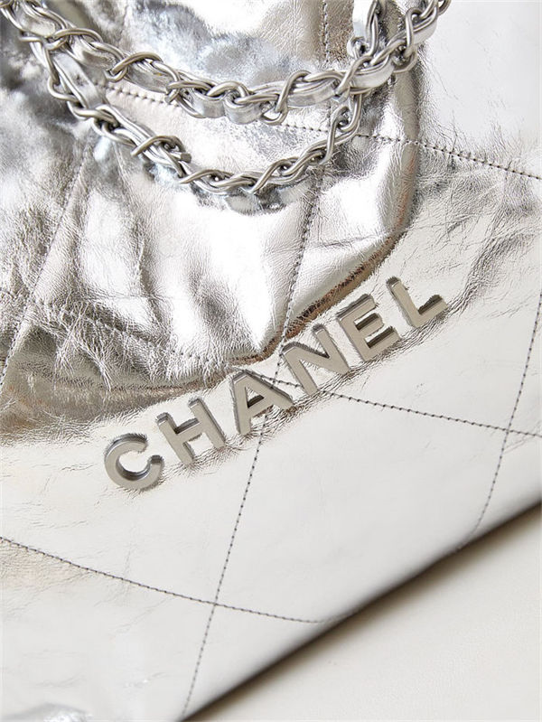 Chanel 22 SMALL HANDBAG Metallic Calfskin & Silver-Tone Metal AS3260 Silver High