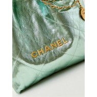 Chanel 22 SMALL HANDBAG Metallic Calfskin & Gold-Tone Metal AS3260 Green High