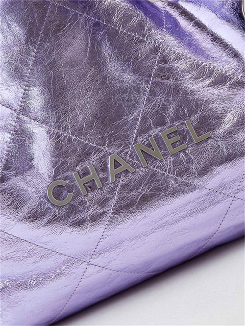 Chanel 22 MEDIUM HANDBAG Metallic Calfskin & Silver-Tone Metal AS3261 Purple High