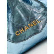 Chanel 22 MEDIUM HANDBAG Metallic Calfskin & Gold-Tone Metal AS3261 Blue High