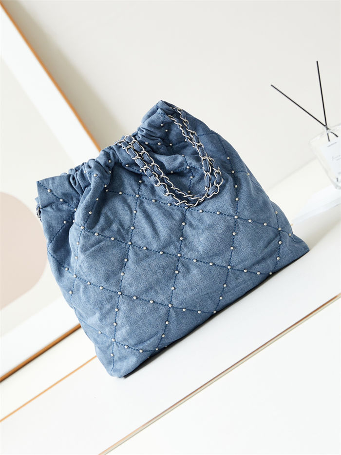 Chanel 22 MEDIUM HANDBAG Denim & Silver-Tone Metal AS3261 Blue High