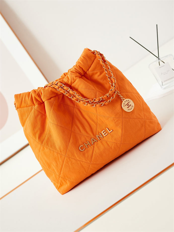 Chanel 22 SMALL HANDBAG Canvas & Gold-Tone Metal AS3260 Orange High