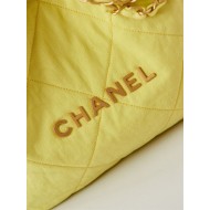 Chanel 22 SMALL HANDBAG Canvas & Gold-Tone Metal AS3260 Yellow High