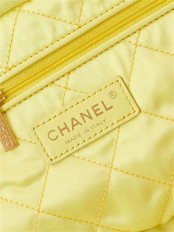 Chanel 22 SMALL HANDBAG Canvas & Gold-Tone Metal AS3260 Yellow High