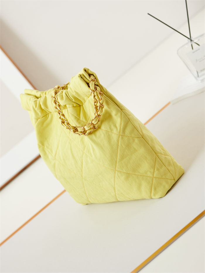 Chanel 22 SMALL HANDBAG Canvas & Gold-Tone Metal AS3260 Yellow High