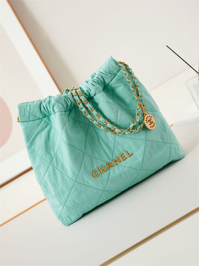 Chanel 22 MEDIUM HANDBAG Canvas & Gold-Tone Metal AS3261 Green High