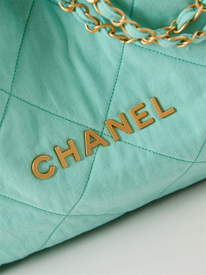 Chanel 22 MEDIUM HANDBAG Canvas & Gold-Tone Metal AS3261 Green High