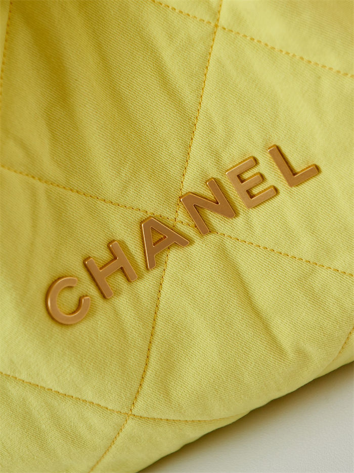 Chanel 22 MEDIUM HANDBAG Canvas & Gold-Tone Metal AS3261 Yellow High