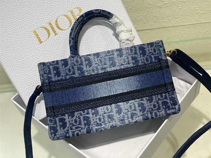 MINI Dior BOOK TOTE Dior Oblique Embroidery Blue Denim High