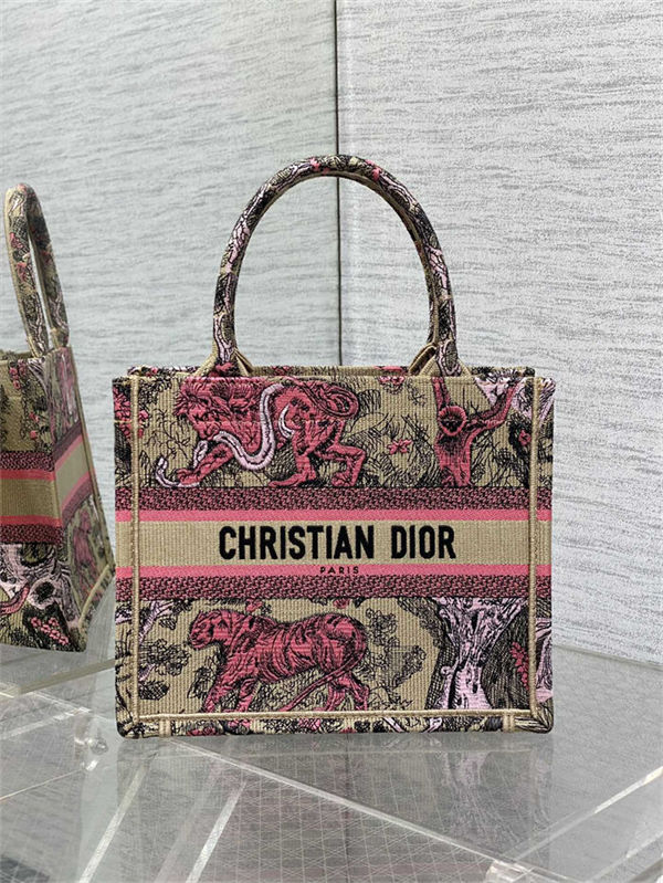 SMALL Dior BOOK TOTE Toile de Jouy Embroidery Sauvage Raffia High