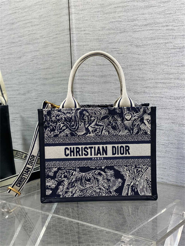 SMALL Dior BOOK TOTE Toile de Jouy Reverse Embroidery Blue High