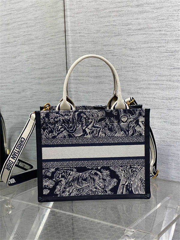 SMALL Dior BOOK TOTE Toile de Jouy Reverse Embroidery Blue High