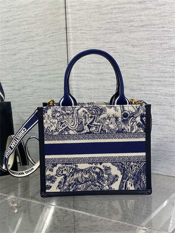 SMALL Dior BOOK TOTE Toile de Jouy Embroidery Blue High