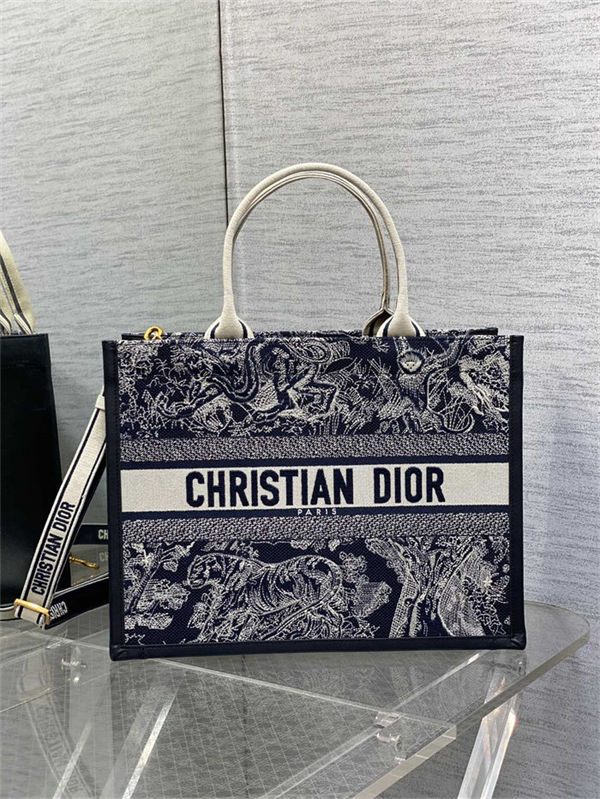 MEDIUM Dior BOOK TOTE Toile de Jouy Reverse Embroidery Blue High