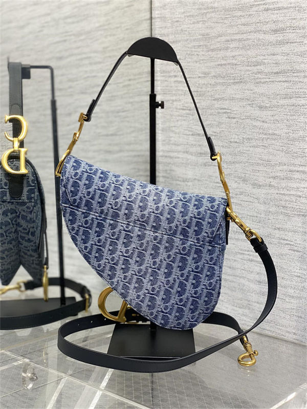 SADDLE BAG Dior Oblique Embroidery Blue Denim High