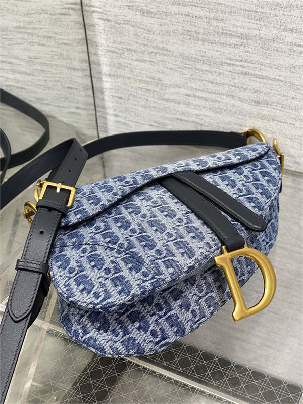 SADDLE BAG Dior Oblique Embroidery Blue Denim High