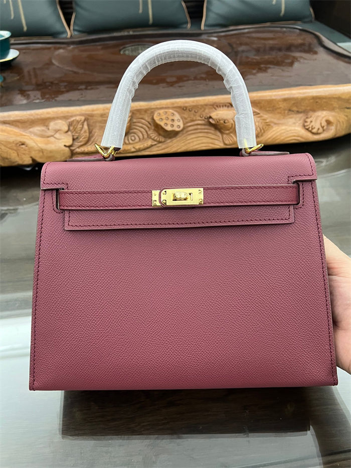 Hermes Kelly 25/28cm Sellier Bag Epsom Leather Silver/Gold Metal In Bordeaux High