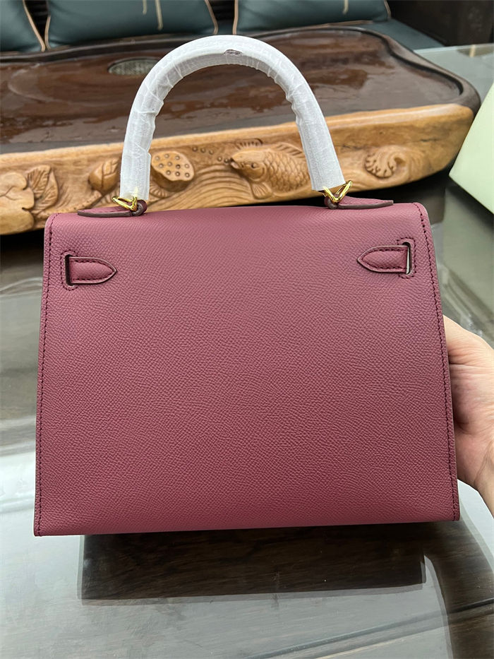 Hermes Kelly 25/28cm Sellier Bag Epsom Leather Silver/Gold Metal In Bordeaux High